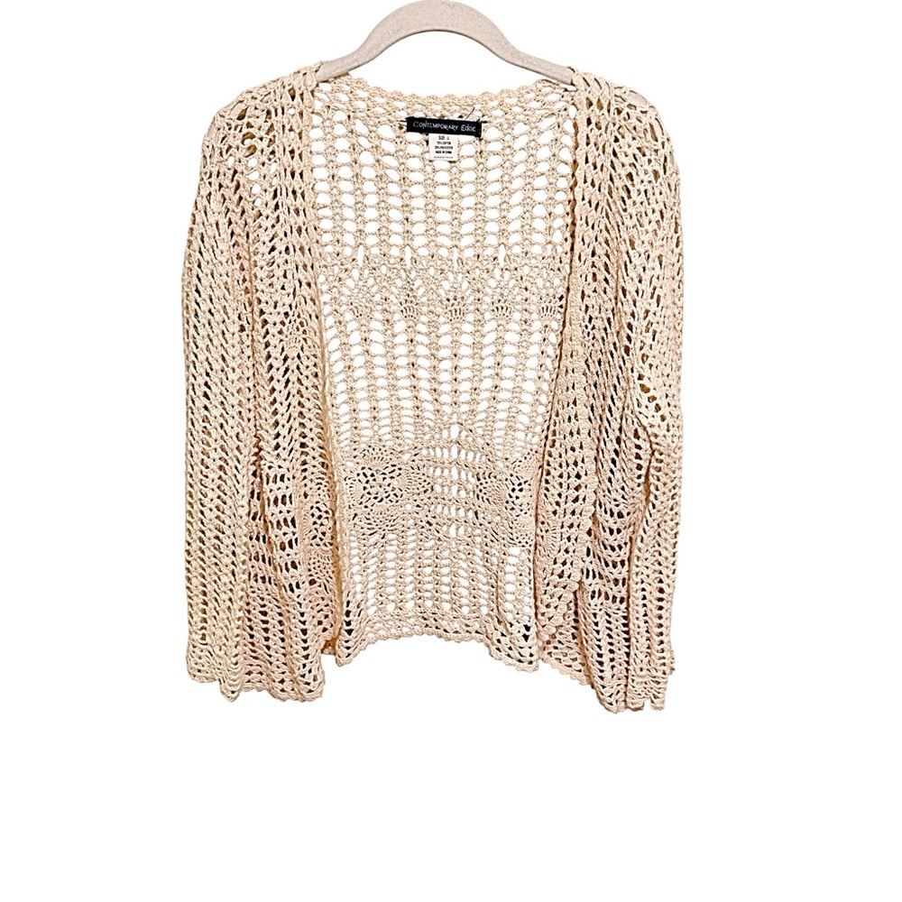 Perfect Beige Open-Knit Crochet Cardigan - Size Large